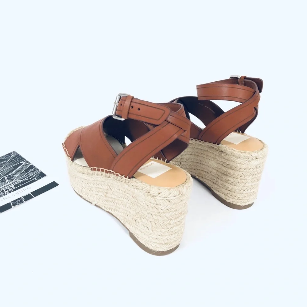 Dolce Vita Carsie Brown Leather Platform Wedge Sandals - Picture 3 of 7